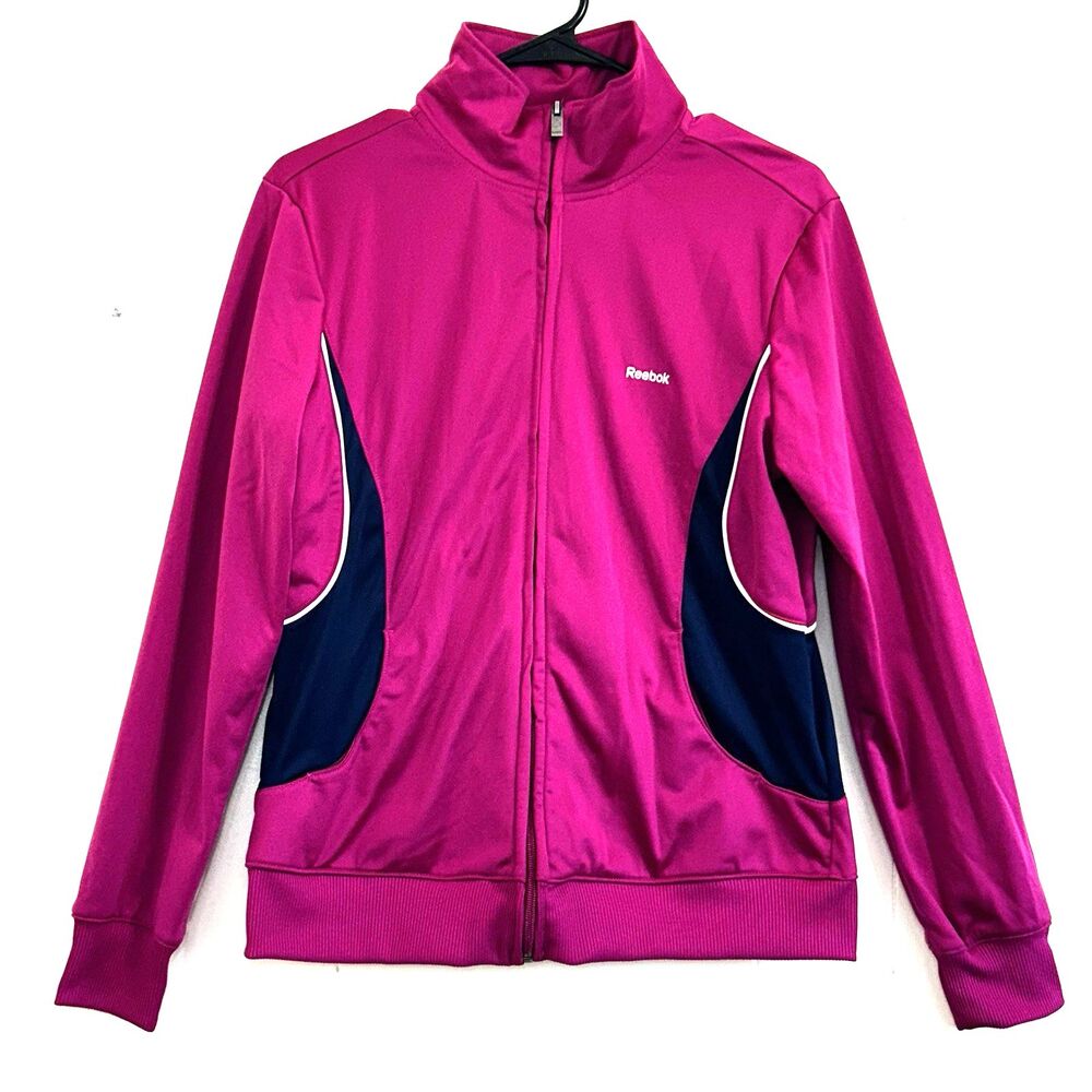 Reebok Women's Hot Pink Jacket Size L Full Zip Long Sleeve Pockets Jacket